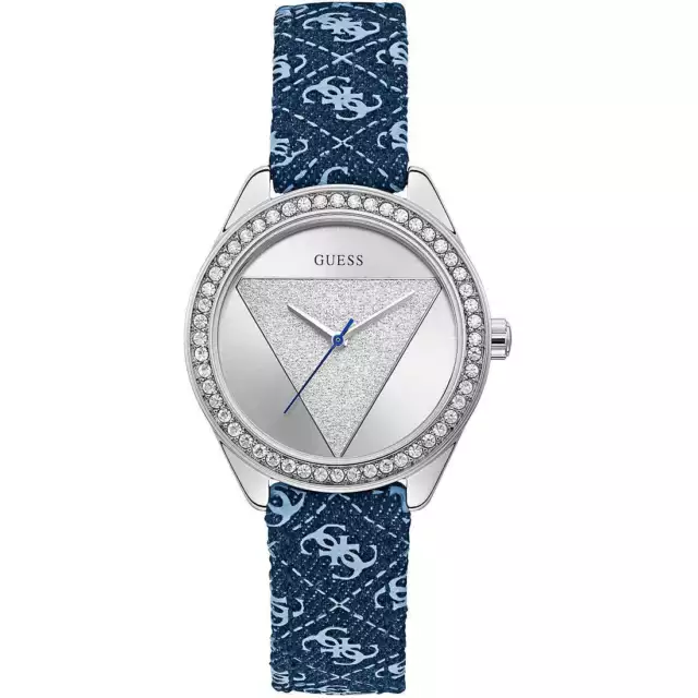 Womens Wristwatch Guess TRI GLITZ W0884L10 Leather Blue Swarovski