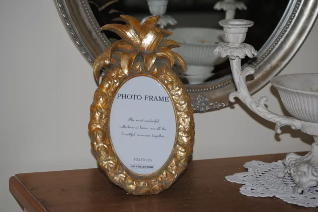 Bilderrahmen10 x15 cm Fotorahmen Oval Rahmen  Ananas Gold Antik Shabby Stil  513