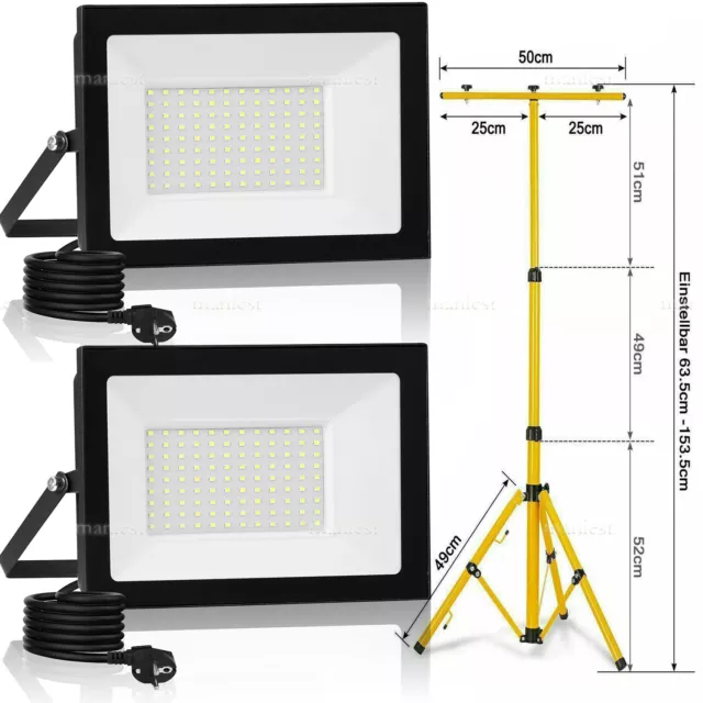 Lampada LED con spina faretto da costruzione treppiede luce da lavoro faro faretto 3