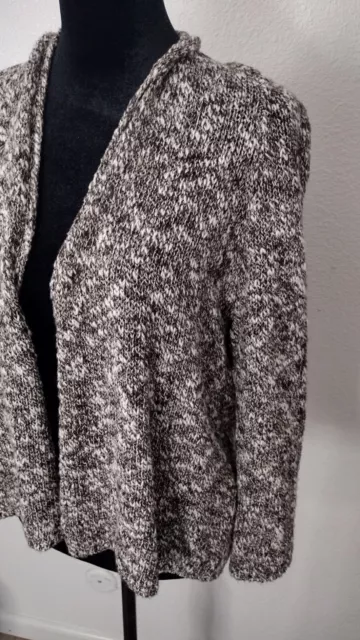 Eileen Fisher women's chunky knit Linen Slub Speckle Crop open cardigan M 3