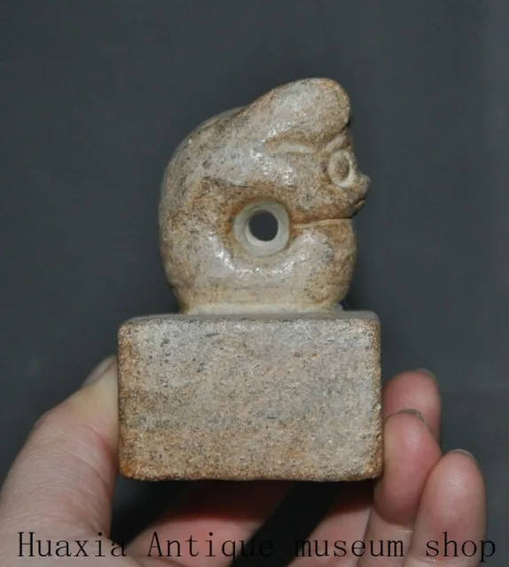 2.8"China Hongshan culture Old Jade stone carved pig dragon seal Stamp signet
