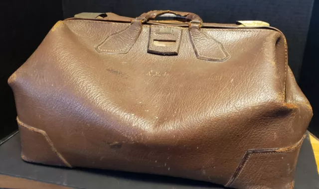 Vintage Eveleigh Brown Leather Doctor's Bag Sesame Combination Lock Initials AEL