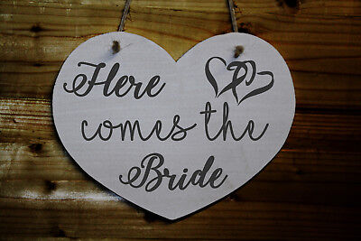 Heart Shaped Wooden Wedding Sign - Here Comes The Bride - Pageboy Sign