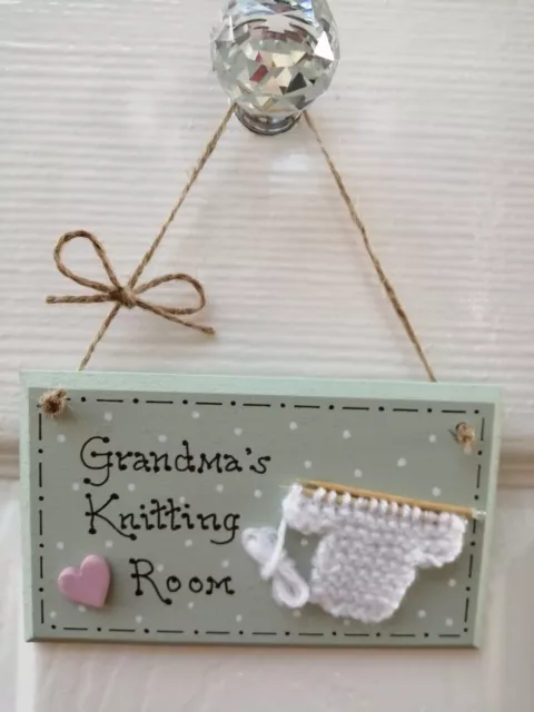 🧶 Handmade Personalised Knitting Room Plaque Sign Gift Present Shabby Chic *