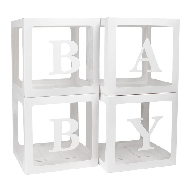 Baby Boxes with Letters for Baby Shower, 4 Transparent Balloon Boxes