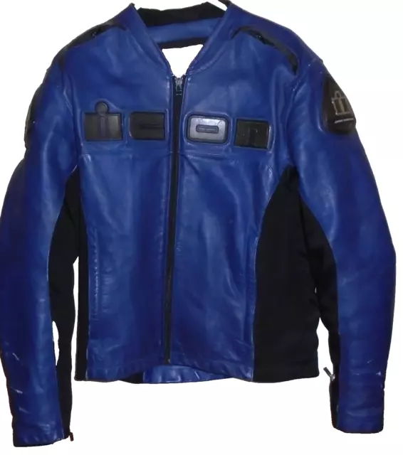 Icon Accelerant Blue Leather Motorcycle Jacket XL