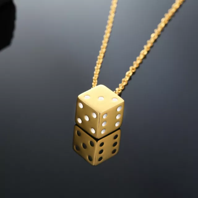 Men's Stainless Steel Dice Pendant Necklace 7