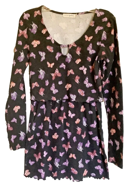 Live To Be Spoiled 2 Piece Top Skirt Set Juniors Sm Girls Black Pink Butterflies