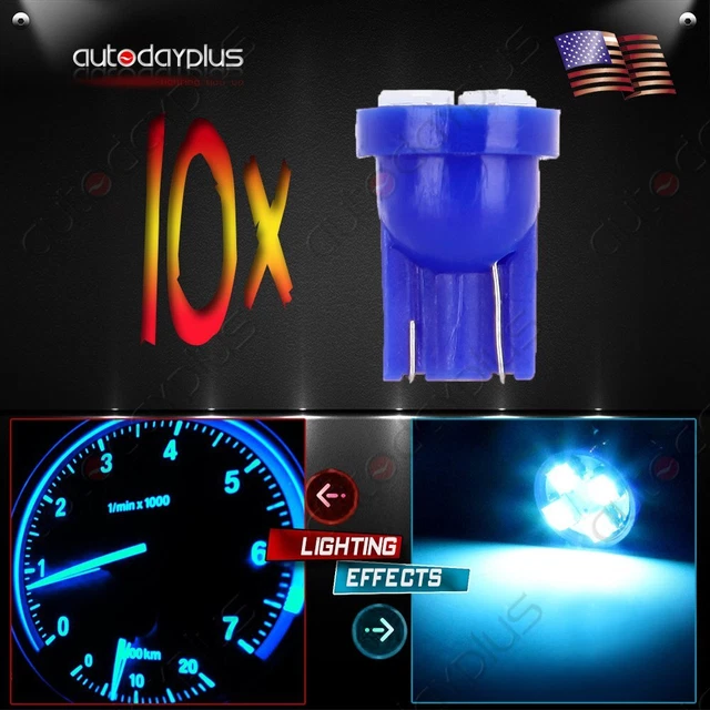 10X Ice Blue T10 194 LED Instrument Light Dash Speedometer Gauge Indicator Lamp