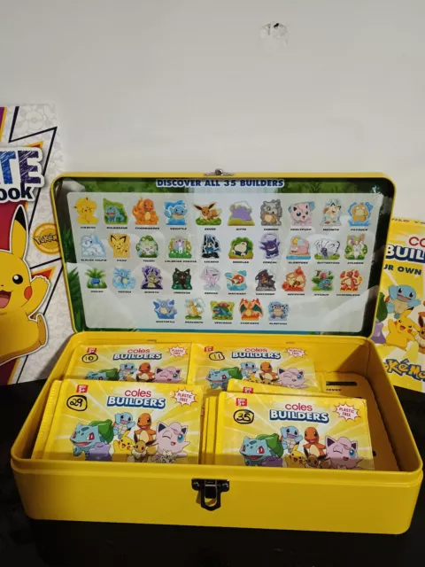 Coles Pokemon Builders Full Set of 35 with Case & Colouring in Book Brand New