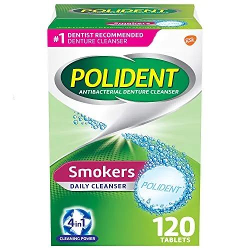 Polident Smokers Antibacterial Denture Cleanser Effervescent - 120Ct