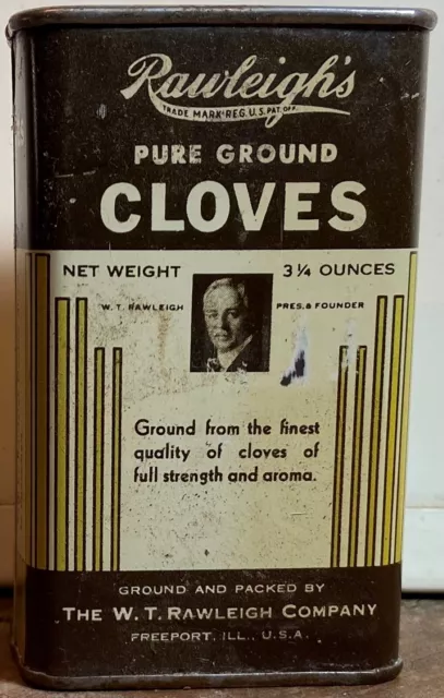 Rawleigh's Pure Ground Cloves 3 Ounce Spice Tin 1950's Full