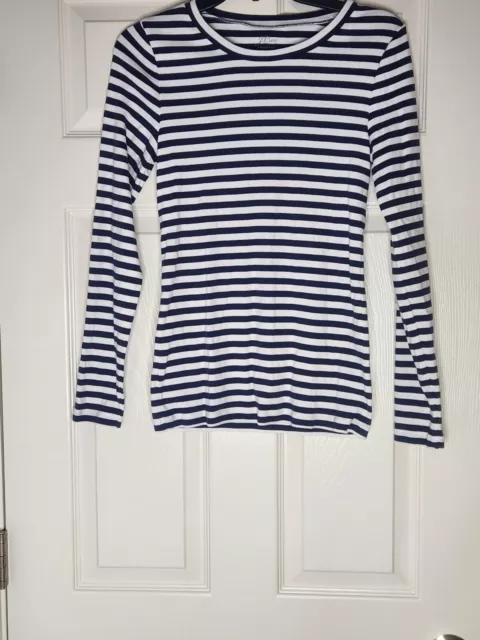 J Crew Womens Top Size M White Navy Striped T Shirt Long Sleeve Cotton Casual