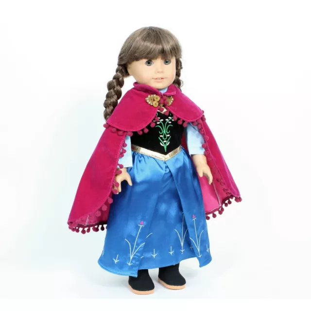 Anna Frozen Dress with Cape 18" Doll Clothes for American Girl Dolls