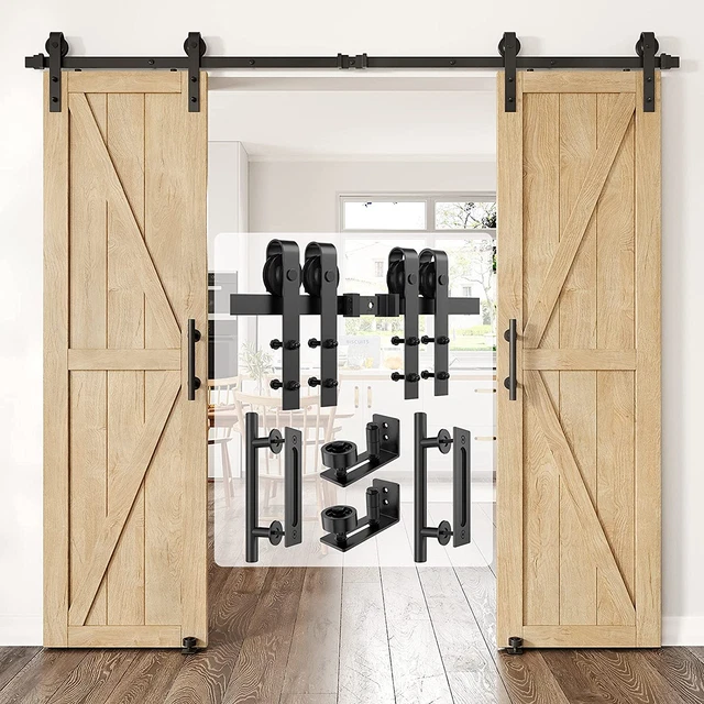 HomLxclx 8ft Heavy Duty Sturdy Sliding Barn Door Hardware Kit Double Door Whole