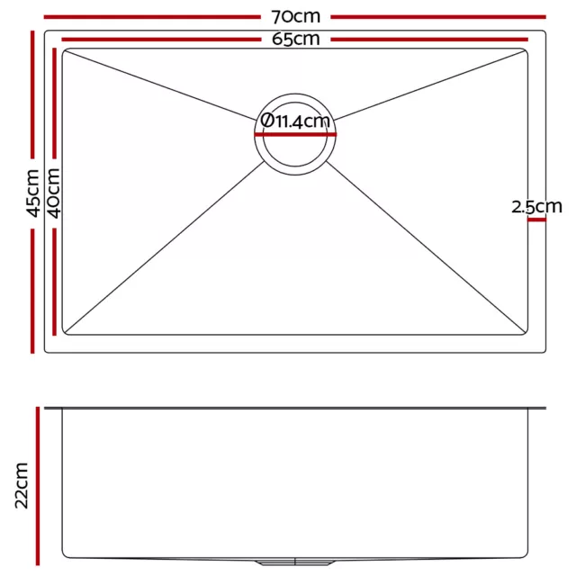 Cefito Kitchen Sink 700x450mm Stainless Steel Laundry Top/Undermount Singe Bowl 2