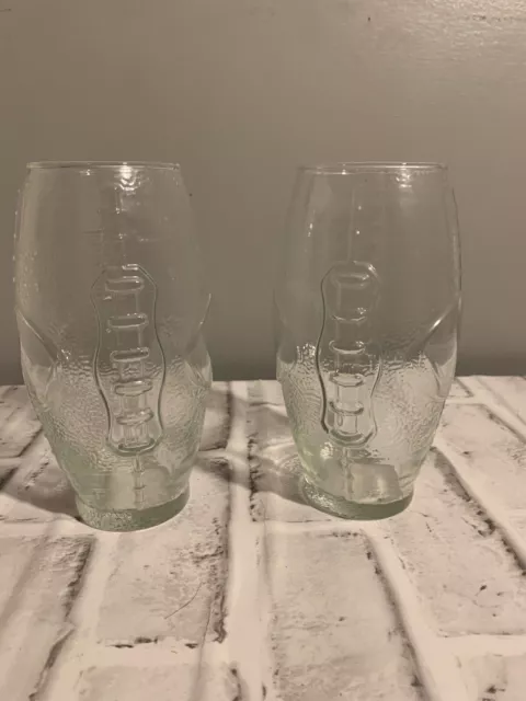 Set of LIBBEY FOOTBALL SHAPED GLASSES Clear Tumblers with Embossed Laces