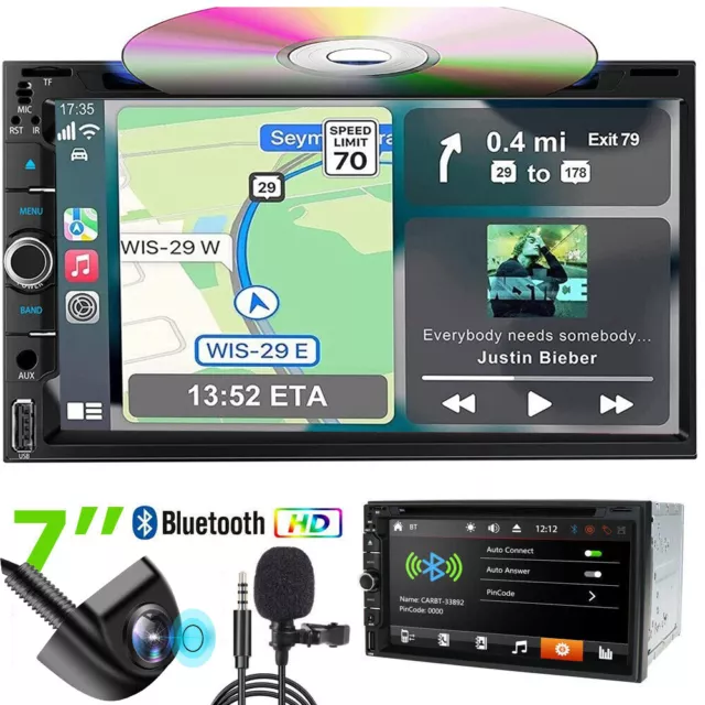 Double 2Din 7" 1080P Touch Screen Car Stereo GPS Navi DVD CD Player BT Head Unit