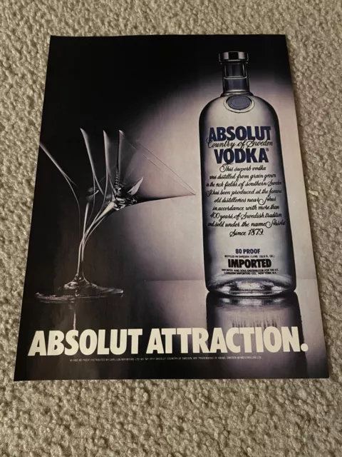 Vintage ABSOLUT ATTRACTION VODKA BOTTLE Poster Print Ad 1980s 1983