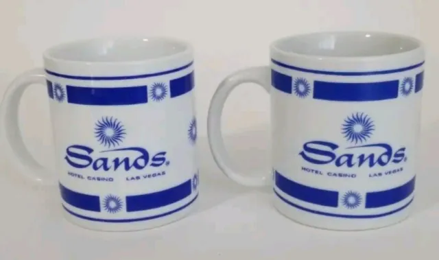 Set of 2 Vintage Las Vegas The Sands Hotel Casino White/Blue Coffee Mug Cup