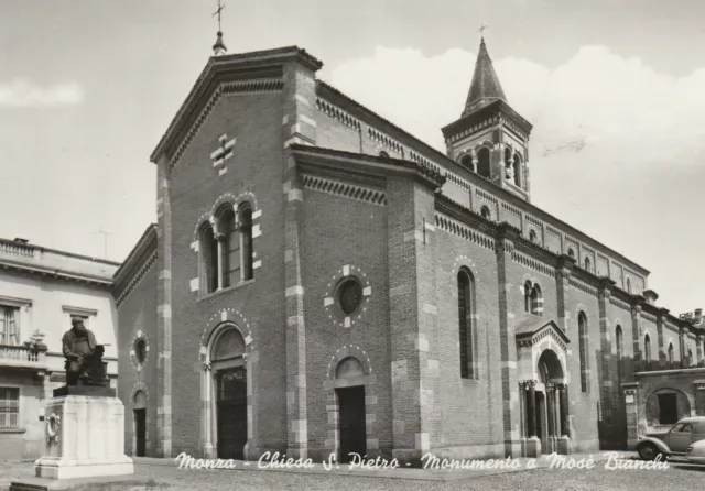 C3 - Cp Cartolina Monza Chiesa di S. Pietro e Monumento a Mose Bianchi - Fg Nvg