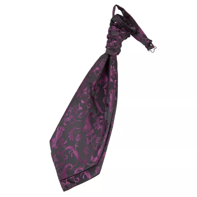 Black Purple Mens Pre-Tied Scrunchie Cravat Woven Floral Formal Wedding by DQT