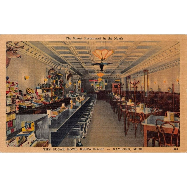 GAYLORD MIMICHIGAN, SUGAR Bowl Restaurant Interior View 1940s Vtg
