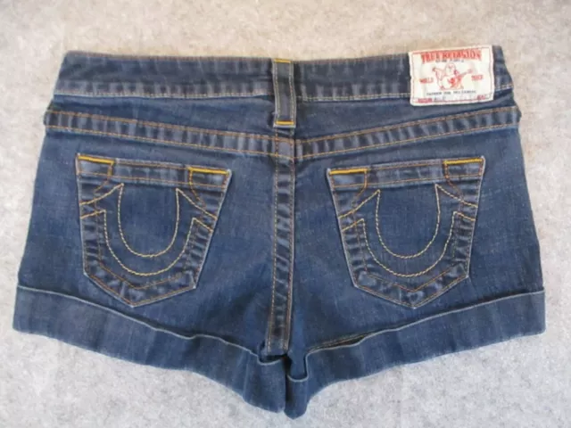 True Religion Shorts Jeans Womens 28 Blue Denim Cuffed Low Rise Retro 30x3