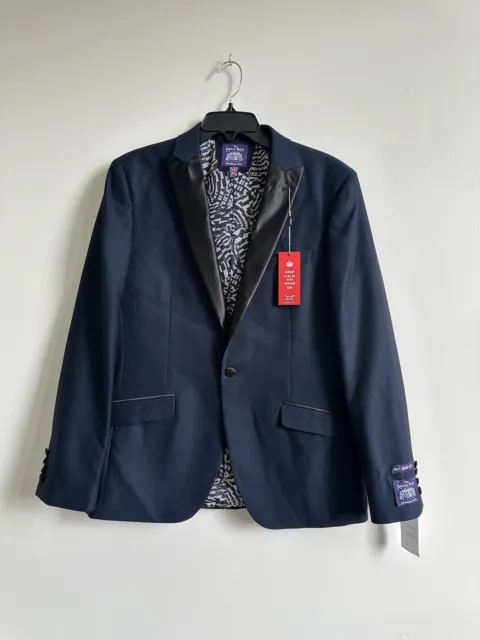 Savile Row Co Satin Peak Lapel Tuxedo Blazer Navy Check 40R (blazer only)