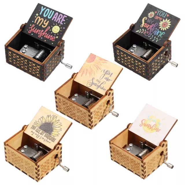 You are My Sunshine Music Box Wooden Black Engraved Hand-Cranked Musical Boxes