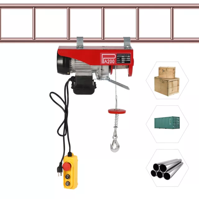 440lbs Electric Hoist Winch Liftting Crane Hook Single/Double Cable W/ Remote