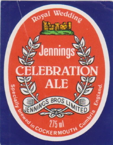 Jennings Brewery Royal Wedding Celebration Ale Beer Bottle Label 275ml