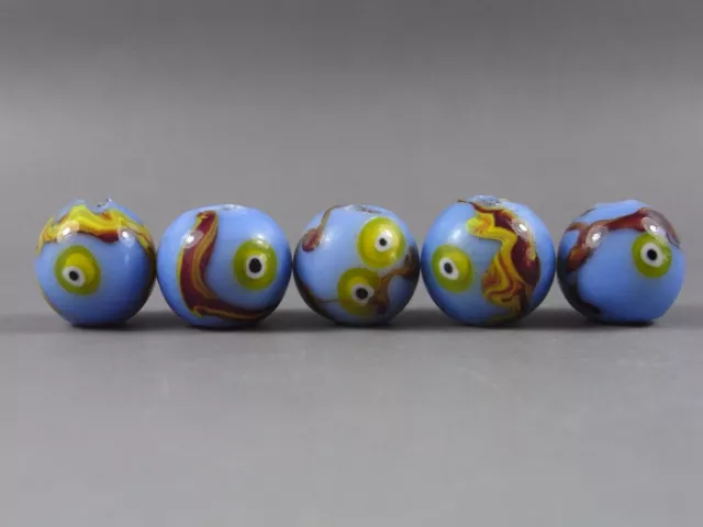 5 Old Three Evil Eyes Violet Color Chinese Peking Glass Trade BEADs  #PG139