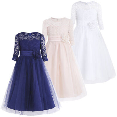 UK Flower Girls Dress Bridesmaid Pageant Wedding Princess Formal Party Long Gown
