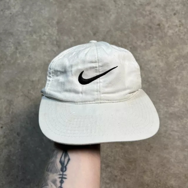 Vintage Nike Hat Cap White One Size Sports SnapBack Swoosh Logo 90s