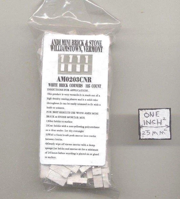 Bricks Corner  white plaster w/ solid color miniature 125pk 1/12 scale AM0203CNR