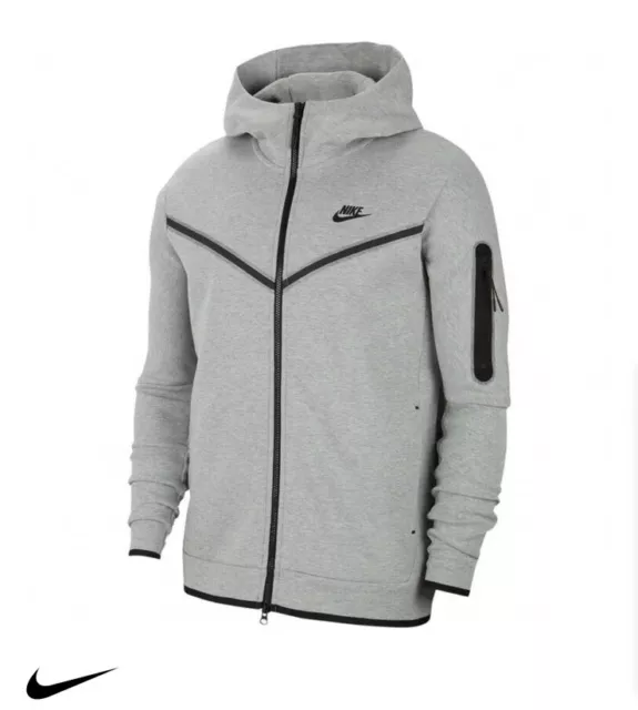 NEW NIKE TECH Fleece Black Full-Zip Sportswear Hoodie ✓ Mens Size