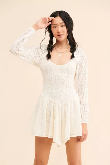 FREE PEOPLE DRESS Sz S Ivory Moonlight Mini Glow Lace Sequins Bell Sleeve  Lined $79.99 - PicClick