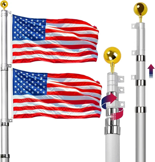 TELESCOPIC FLAG POLE Kit 20Ft Height Adjustable Heavy Duty Aluminum