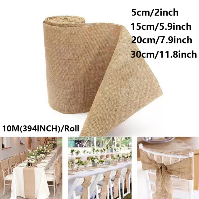 10M Roll Fabric Hessian Table Runner Chair Sash Burlap Jute Wedding Party Decor