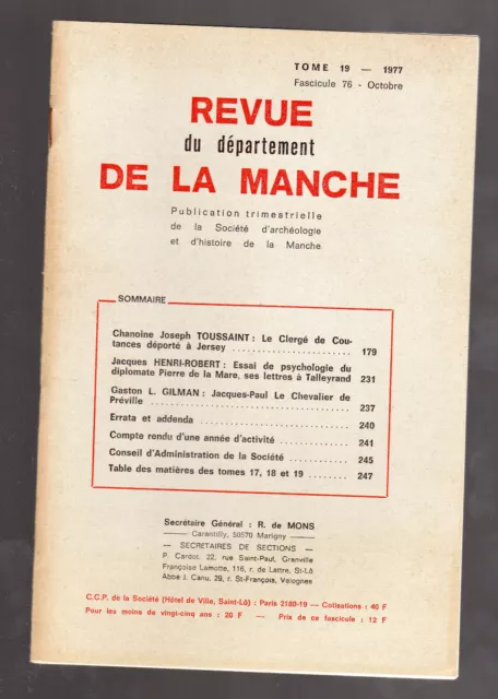 REVUE DE LA MANCHE Pierre de la Mare Jacques-Paul chevalier de Préville Coutance