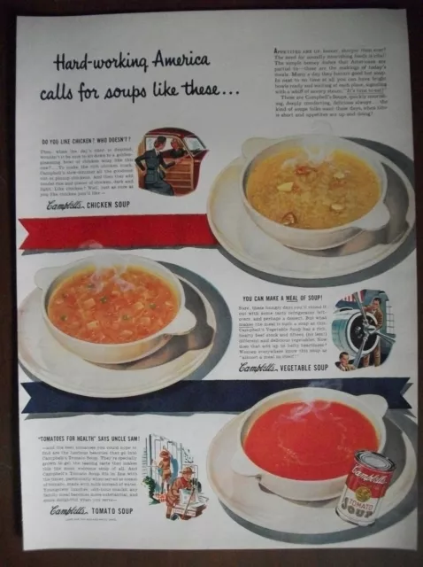 VTG 1942 Orig Magazine Ad Campbell's Soups Hard-working America Calls For Soup