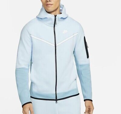 Nike Tech Fleece Tuta Da Ginnastica Da Uomo Blu Felpa Con Cappuccio CELESTINE indossato Blu Bianco Nuovo Grande