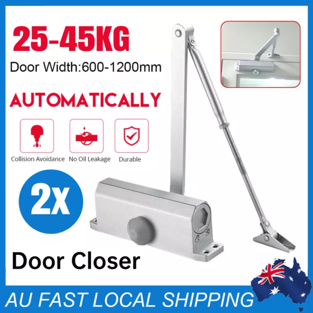 2X Adjustable Hydraulic Automatic Fire Rated Silver Door Closer Suits 25~45Kg AU