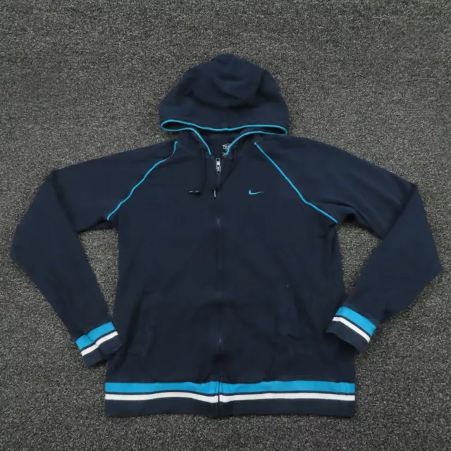 Nike Jacket Girls Large Navy Blue Full Zip Long Sleeve Hooded Running Youth