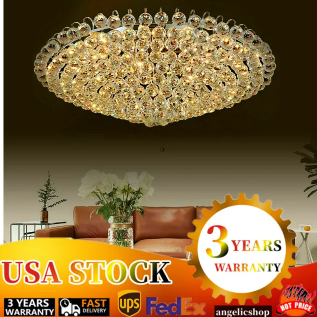LED Chandelier Luxury K9 Crystal Flush Mount Ceiling Fixture Lighting Lamp 23.6