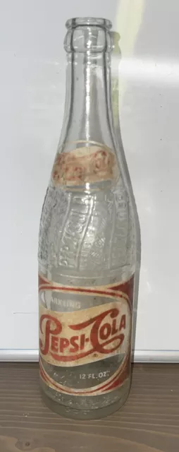 Vintage Pepsi Cola Bottle 12oz Embossed Glass painted label New York, NY 1950's