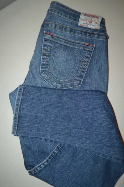 True Religion Women Stella Skinny Distressed No Pocket Flaps Blue Jeans Sz 30x34