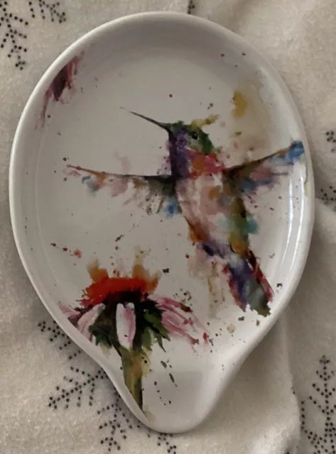 Cuchara de gres brillante Dean Crouser colibrí acuarela reposo NUEVO