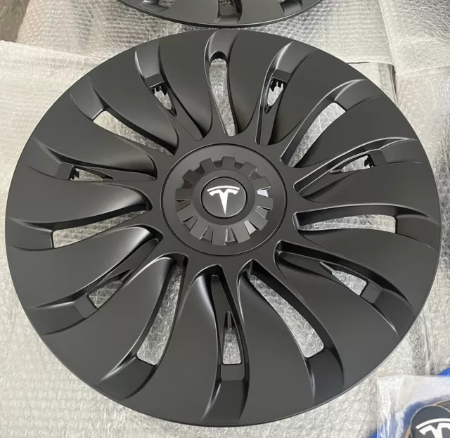 Weiß Li/Re Radkappen Tesla Model Y black schwarz matt Gemini 19 Zoll  incl. Logo